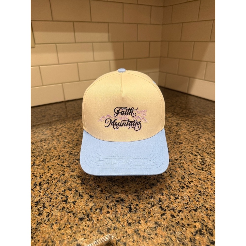 Faith Moves Mountains Unbranded Snapback Hat Men OS Beige Blue Cotton Blend
